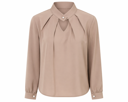 Beige Satin Blouse with Pearl Detail