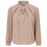 Beige Satin Blouse with Pearl Detail