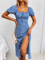 Boho Floral Sundress Women Square Neck A-Line Midi