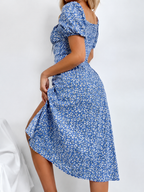 Boho Floral Sundress Women Square Neck A-Line Midi