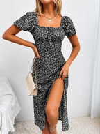 Boho Floral Sundress Women Square Neck A-Line Midi