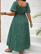 Boho Floral Sundress Women Square Neck A-Line Midi