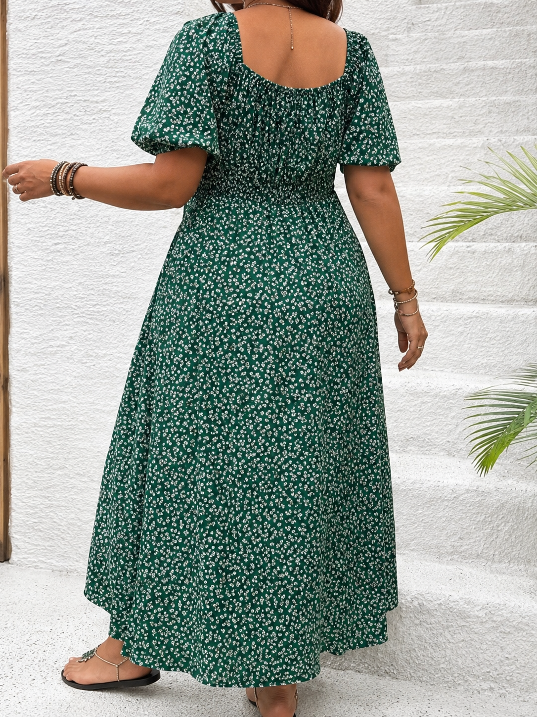 Boho Floral Sundress Women Square Neck A-Line Midi