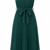 Emerald Green Pleated Fit and Flare Dress