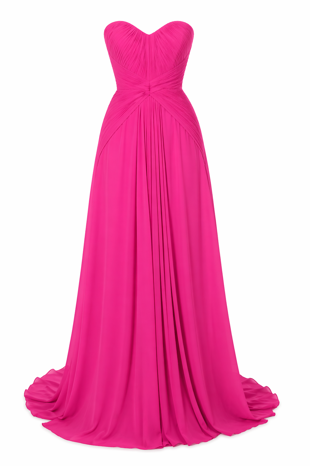 Fuchsia Strapless Ruched Maxi Evening Gown