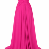 Fuchsia Strapless Ruched Maxi Evening Gown