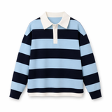 Oversized Blue and Navy Striped Rugby Shirt