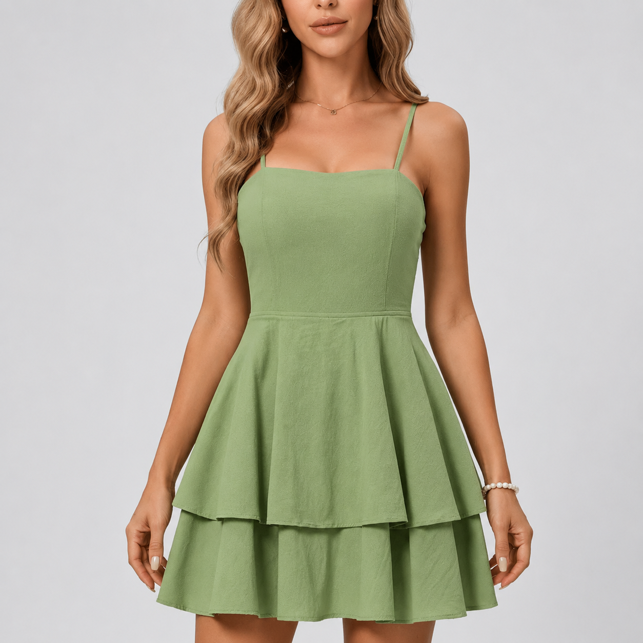 Spaghetti Strap Cocktail Dress with Layered Skirt for Summer