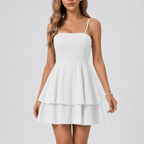 Spaghetti Strap Cocktail Dress with Layered Skirt for Summer