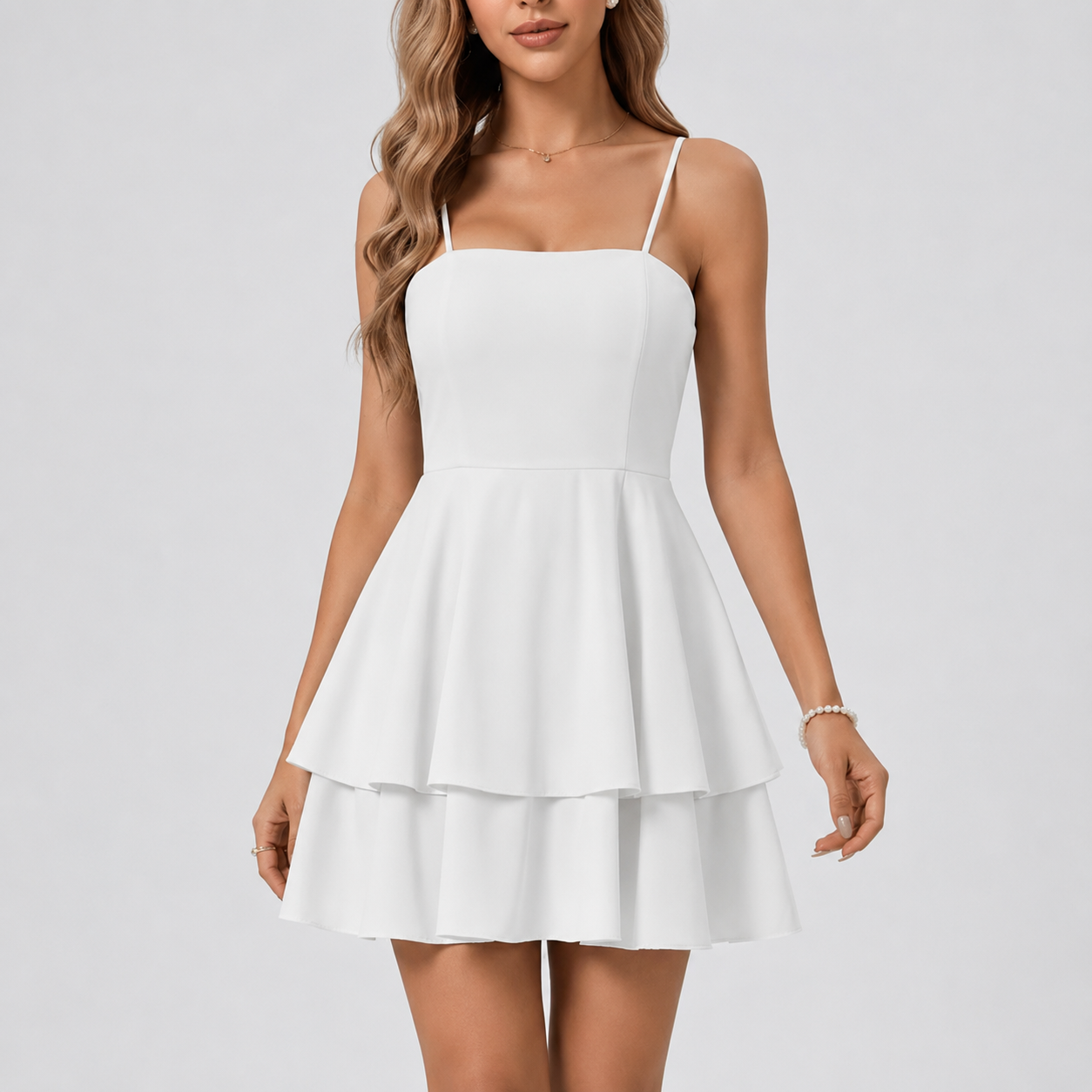 Spaghetti Strap Cocktail Dress with Layered Skirt for Summer