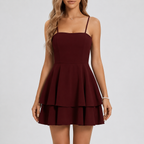 Spaghetti Strap Cocktail Dress with Layered Skirt for Summer