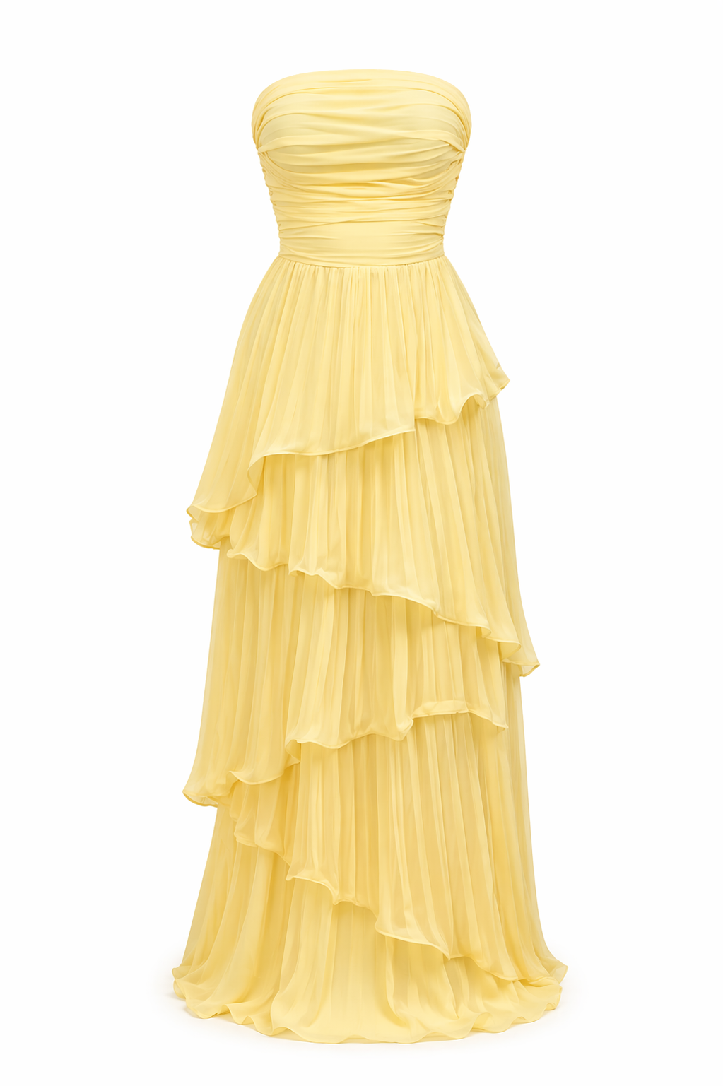 Tiered Pleated Fluid Evening Dress