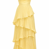 Tiered Pleated Fluid Evening Dress