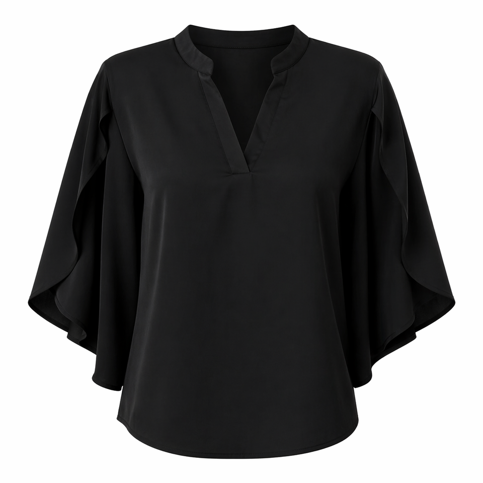 Women's V-Neck Split Sleeve Fluid Blouse