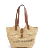 Large Woven Straw Tote Bag with Leather Handles - view 1