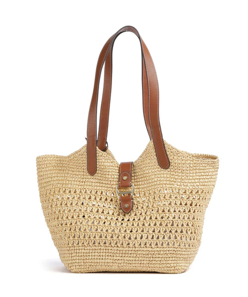 Large Woven Straw Tote Bag with Leather Handles - view 1