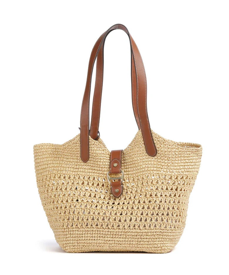 Large Woven Straw Tote Bag with Leather Handles - view 1