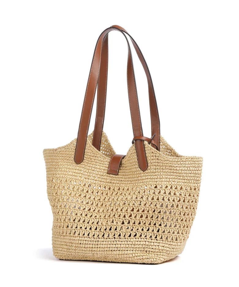 Large Woven Straw Tote Bag with Leather Handles - view 2